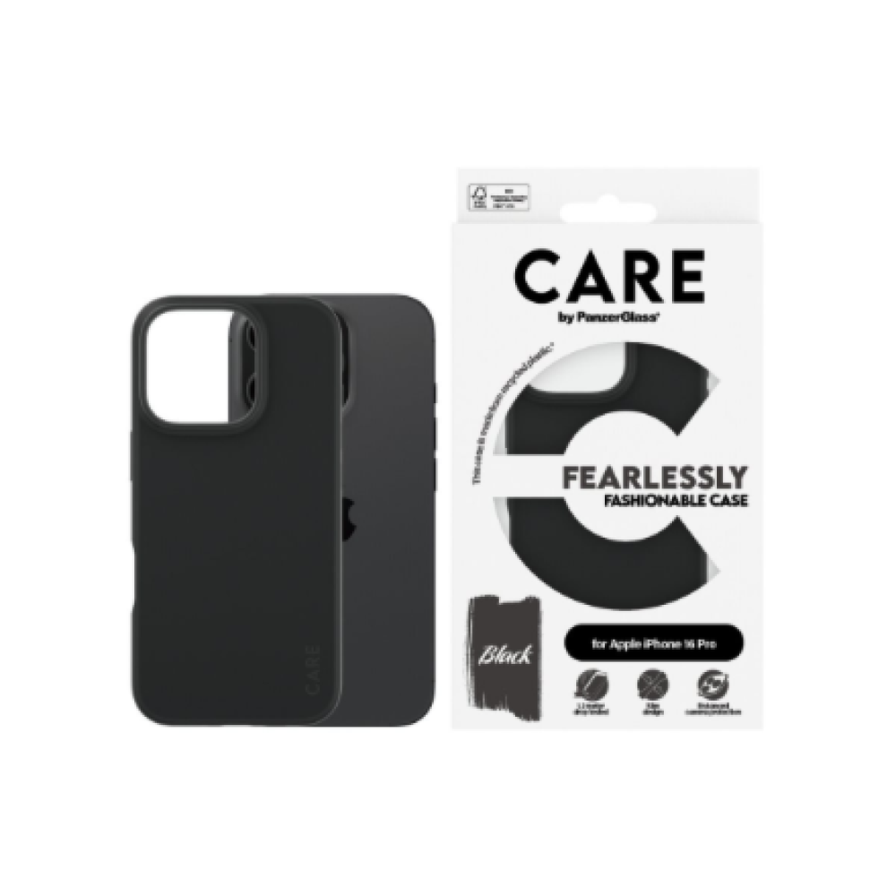 CARE Fashionable Case , Back cover , Apple , iPhone 16 PRO , Recycled plastic , Black