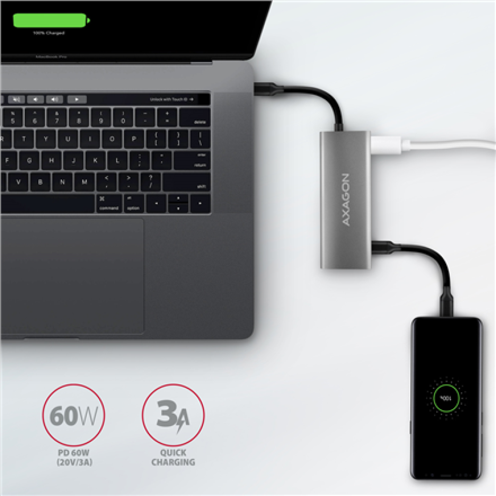 AXAGON Multi-port USB-C 10Gbps hub, 13cm , HMC-5G21