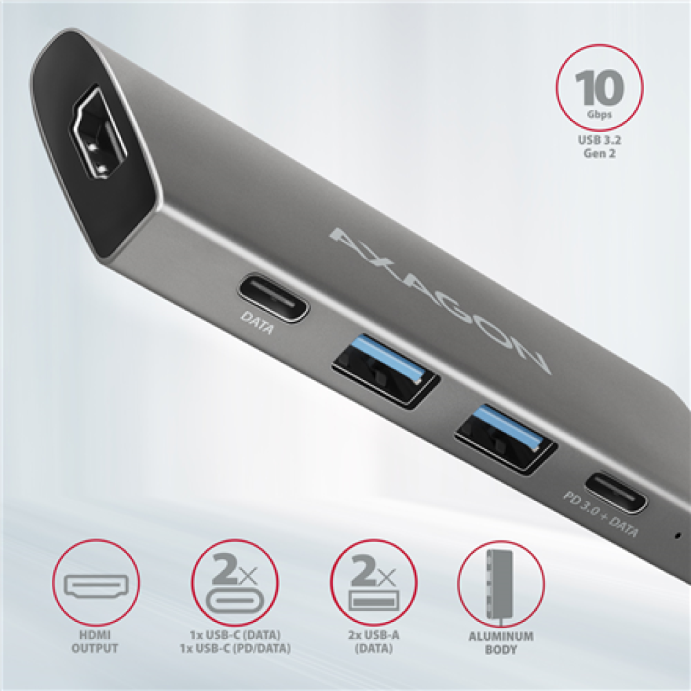AXAGON Multi-port USB-C 10Gbps hub, 13cm , HMC-5G21