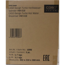 SALE OUT. Caso HW 616 Turbo Hot Water Dispenser, Capacity 2.5 L, Stainless steel, Black , SALE OUT. Caso Turbo Hot Water Dispenser , HW 616 , Water Dispenser , 2600 W , 2.5 L , Plastic/Stainless Steel , Black/Stainless Steel , DAMAGED PACKAGING