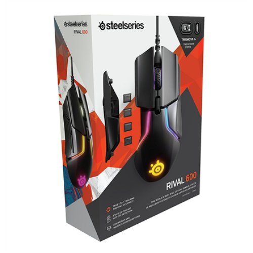 SteelSeries Rival 600 Gaming Mouse SteelSeries Gaming mouse, RGB LED light, Dual system: 1st - TrueMove 3 Optical Sensor 100-12000CPI; 2nd - Optical Depth Sensor;