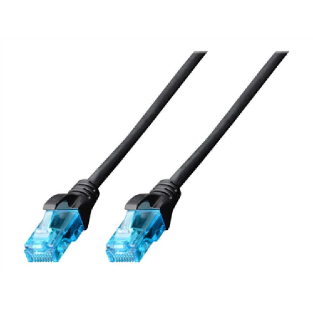 CAT 5e U-UTP , Patch cord , PVC AWG 26/7 , Boots with kink protection, strain relief and latch protection , Black , 3 m , Modular RJ45 (8/8) plug