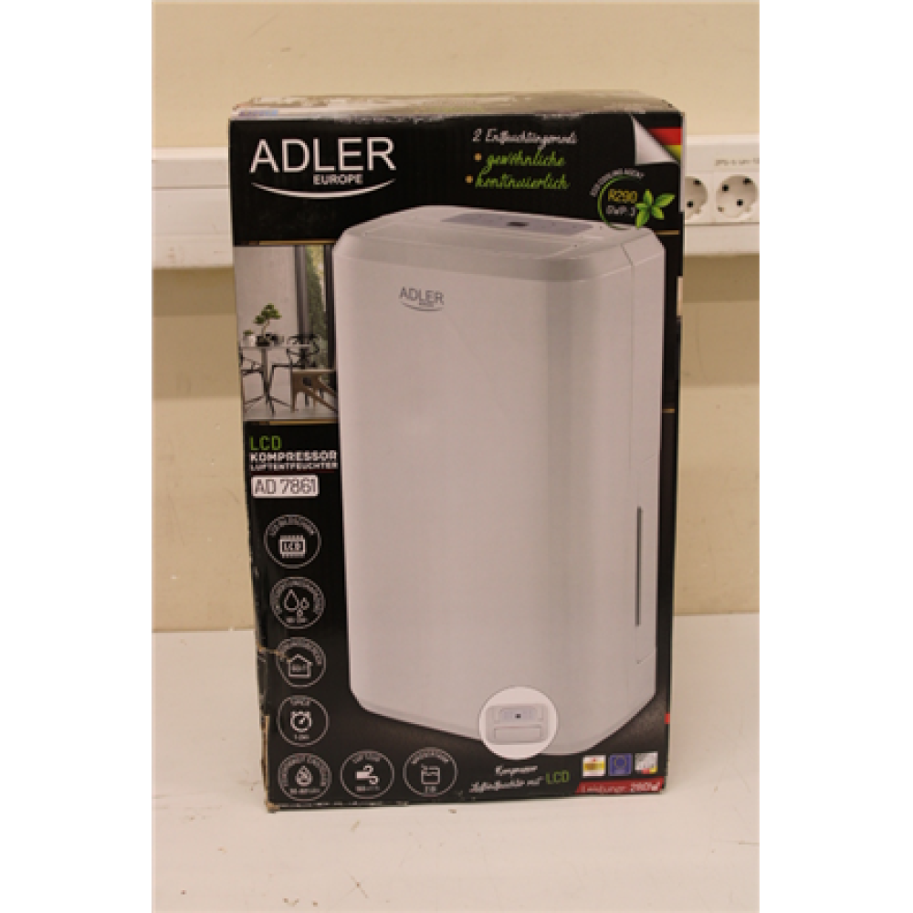 SALE OUT. Adler AD 7861 Compressor air dehumidifier, White , Adler , Compressor Air Dehumidifier , AD 7861 , Power 280 W , Suitable for rooms up to 60 m³ , Water tank capacity 2 L , White , DAMAGED PACKAGING