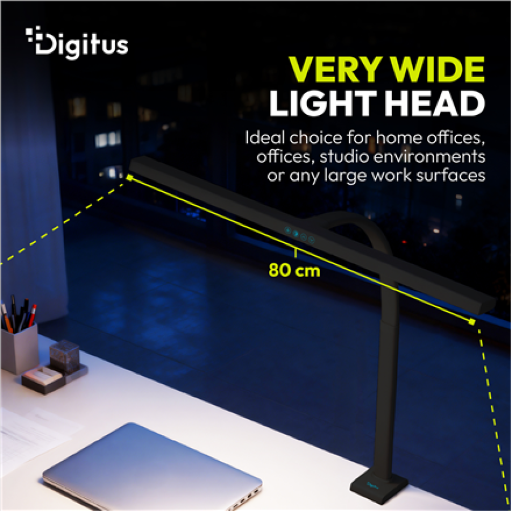 Digitus LED Desk Lamp, 80 cm, Black , DA-90492 , 2400 lm , 16 W , 3000-6500 K , Warm white , LED lamp , 10 V