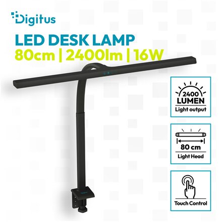Digitus LED Desk Lamp, 80 cm, Black , DA-90492 , 2400 lm , 16 W , 3000-6500 K , Warm white , LED lamp , 10 V