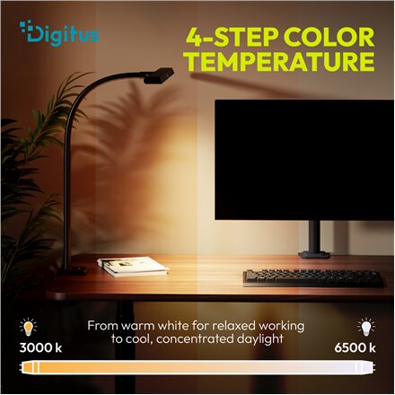 Digitus LED Desk Lamp, 80 cm, Black , DA-90492 , 2400 lm , 16 W , 3000-6500 K , Warm white , LED lamp , 10 V