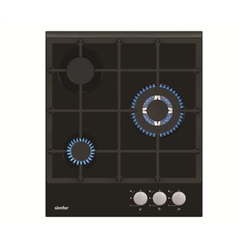 Simfer , Hob , H4.305.HGSSP , Gas on glass , Number of burners/cooking zones 3 , Rotary knobs , Black