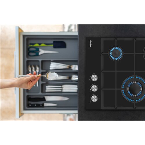 Simfer , Hob , H4.305.HGSSP , Gas on glass , Number of burners/cooking zones 3 , Rotary knobs , Black