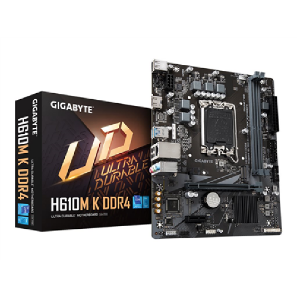 Gigabyte , H610M K DDR4 1.0 M/B , Processor family Intel , Processor socket LGA1700 , DDR4 DIMM , Memory slots 2 , Supported hard disk drive interfaces SATA, M.2 , Number of SATA connectors 2 , Chipset Intel H610 Express , Micro ATX