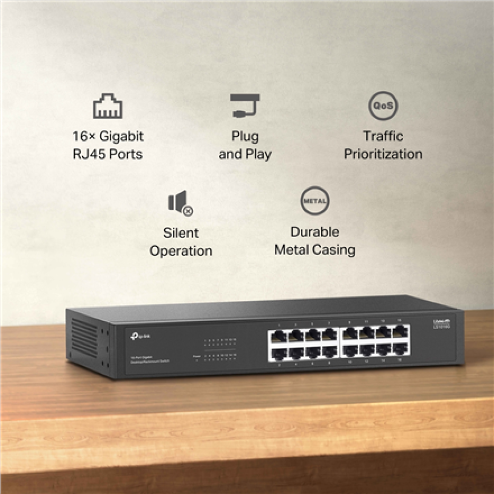 TP-LINK 16-Port Gigabit Switch , LS1016G , Unmanaged , Desktop/Rack-mountable