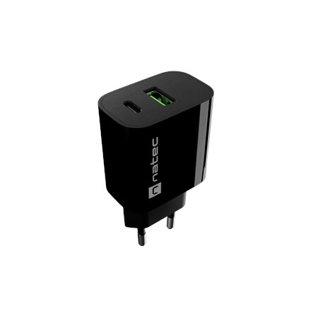 Natec Ribera USB Charger 1X USB-A + 1X USB-C 20W, Black
