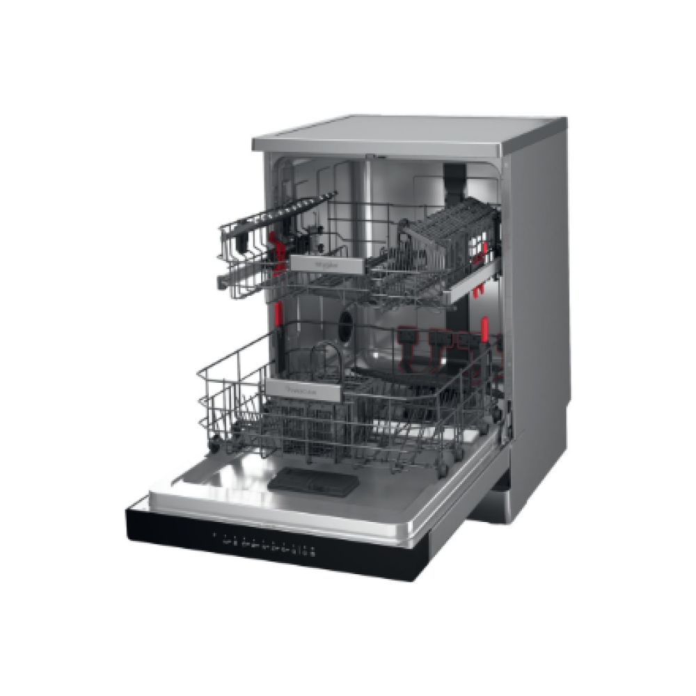 Whirlpool Dishwasher , WFO 3T133 P 6.5 X , Freestanding , Width 60 cm , Number of place settings 14 , Number of programs 10 , Energy efficiency class D , Display , Stainless steel