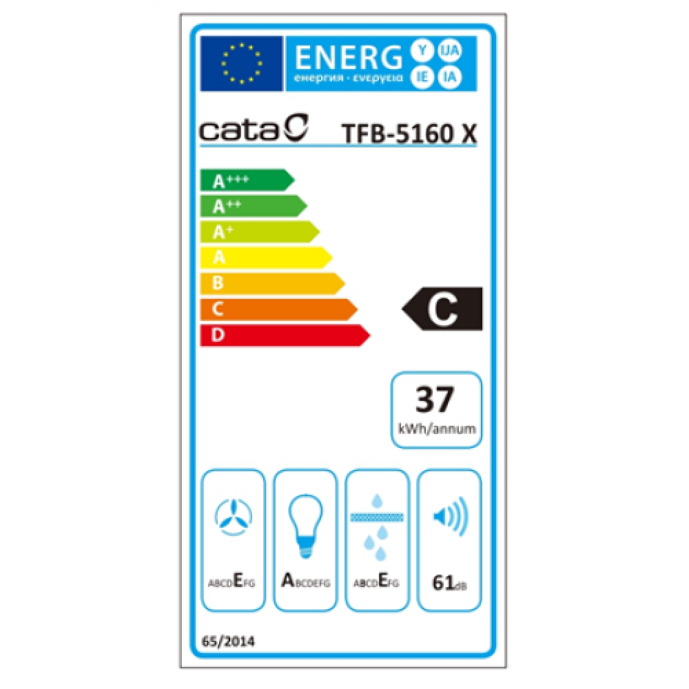 CATA , Hood , TFB-5160 X , Telescopic , Energy efficiency class C , Width 59.5 cm , 300 m³/h , Mechanical , CSLED , Stainless steel