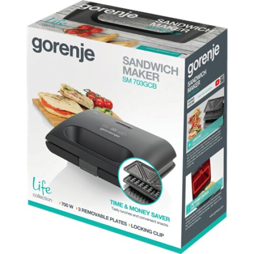 Gorenje , Sandwich maker , SM703GCB , 700 W , Number of plates 3 , Number of pastry 2 , Black