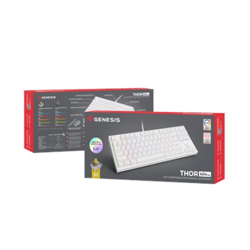 Genesis , THOR 404 TKL , Mechanical Gaming Keyboard , Wired , US , Gateron Yellow Pro , White , RGB