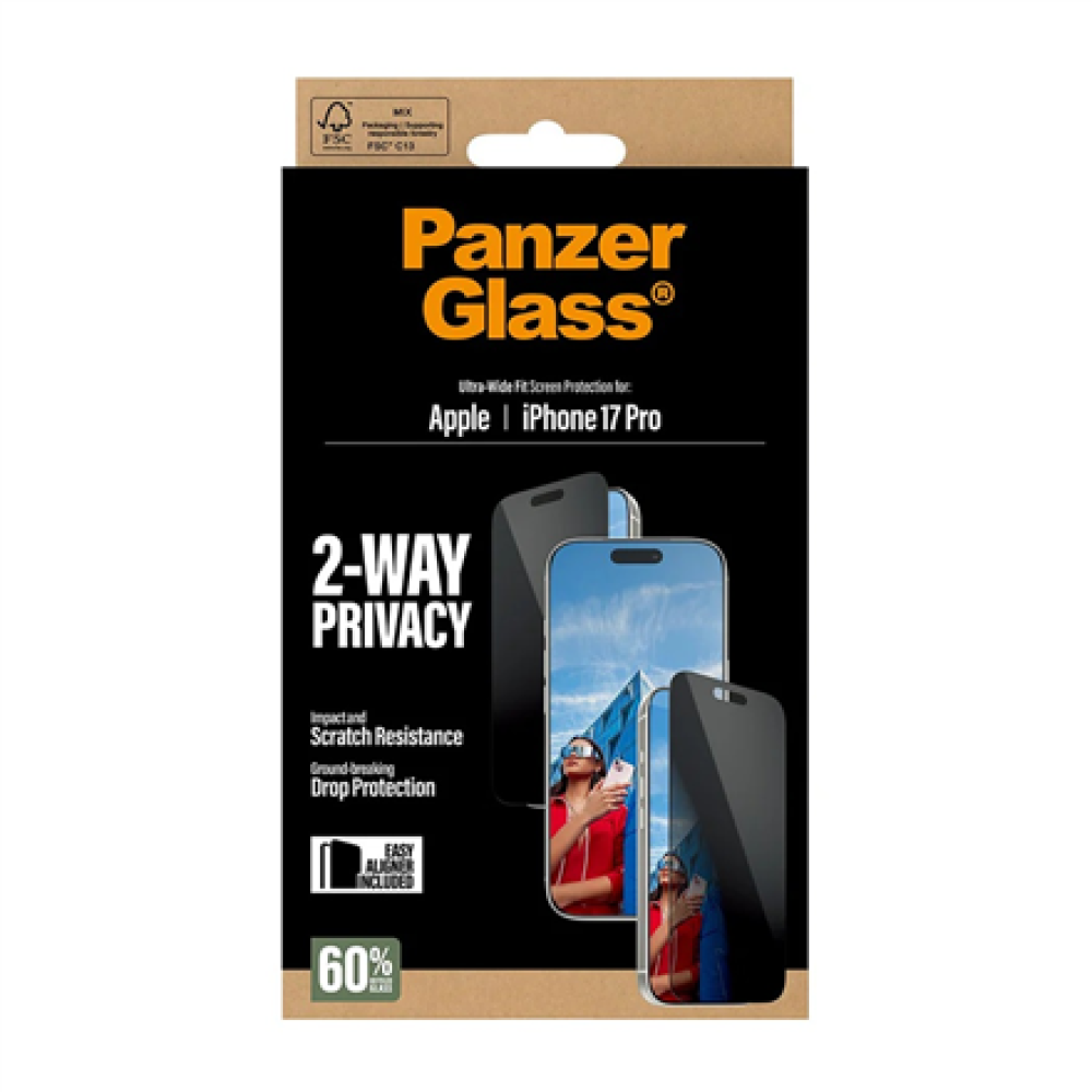 PanzerGlass Screen protector , Apple , iPhone 17 Pro , Glass , Transparent , Ultra-Wide Fit w. EasyAligner