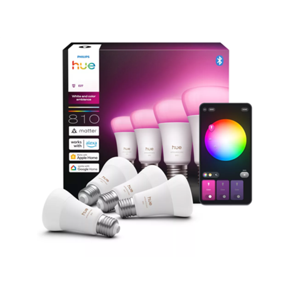 Philips Hue WCA 810 A60 E27 4P EU , E27 , 6 W , White and colour light , Bluetooth and Zigbee