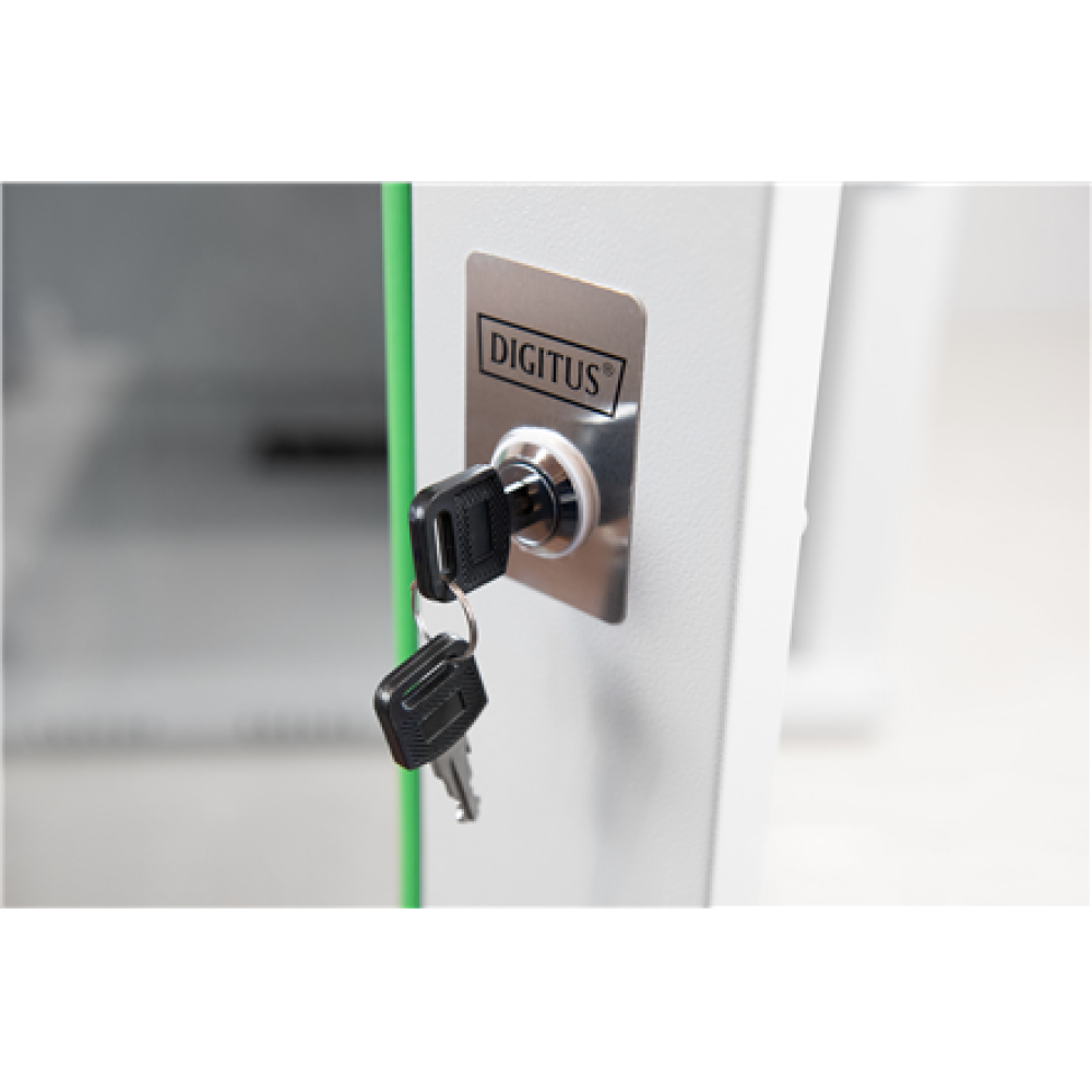 Digitus , Wall Mounting Cabinet , DN-19 09-U , Grey , IP protection class: IP20; Front door: Glass door, single opening; Cabinet type: Wall mounting cabinet; Equipment mounting depth min.-max.: 305-370 mm; Load capacity: 100 kg; Dimensions: 509 x 600 x 45