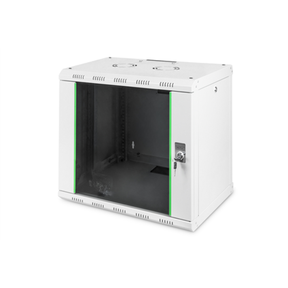 Digitus , Wall Mounting Cabinet , DN-19 09-U , Grey , IP protection class: IP20; Front door: Glass door, single opening; Cabinet type: Wall mounting cabinet; Equipment mounting depth min.-max.: 305-370 mm; Load capacity: 100 kg; Dimensions: 509 x 600 x 45