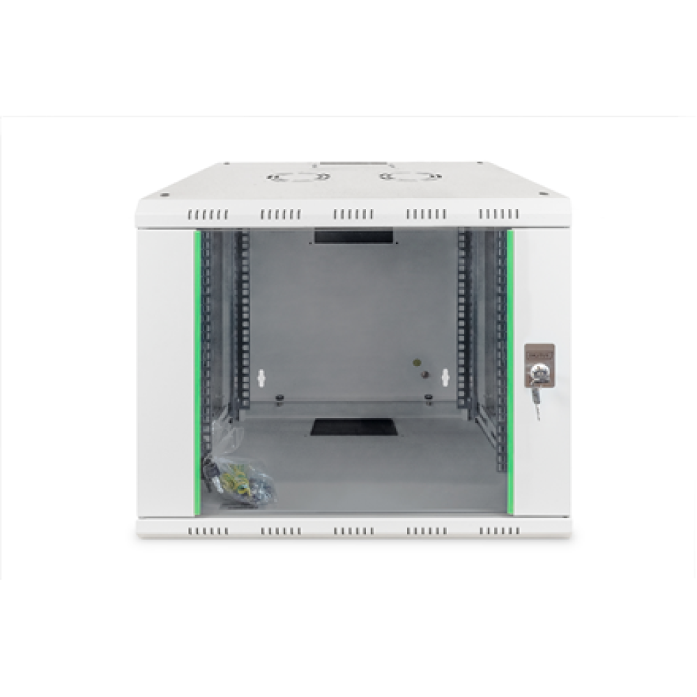 Digitus , Wall Mounting Cabinet , DN-19 09-U , Grey , IP protection class: IP20; Front door: Glass door, single opening; Cabinet type: Wall mounting cabinet; Equipment mounting depth min.-max.: 305-370 mm; Load capacity: 100 kg; Dimensions: 509 x 600 x 45