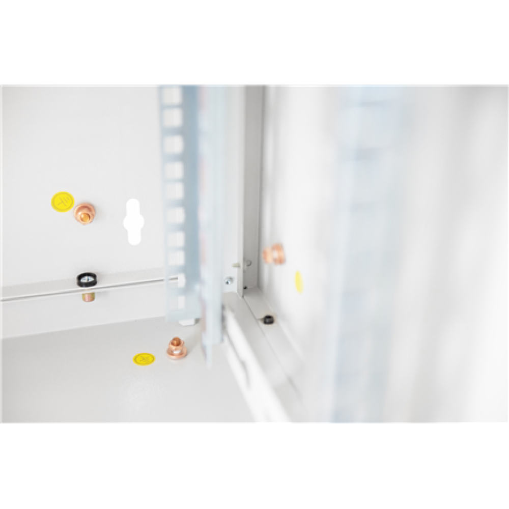 Digitus , Wall Mounting Cabinet , DN-19 09-U , Grey , IP protection class: IP20; Front door: Glass door, single opening; Cabinet type: Wall mounting cabinet; Equipment mounting depth min.-max.: 305-370 mm; Load capacity: 100 kg; Dimensions: 509 x 600 x 45