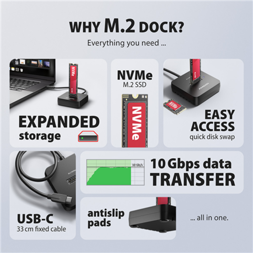 AXAGON , USB-C 10Gbps docking station for M.2 NVMe SSD , ADSA-M2C11L