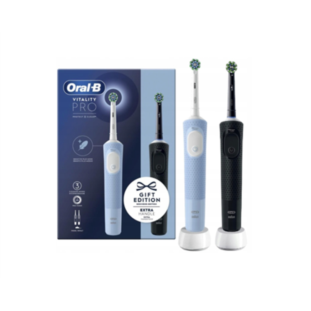 Oral-B Electric Toothbrushes , Vitality Pro Duo , Rechargeable , For adults , Number of brush heads included 2 , Number of teeth brushing modes 3 , Black/Blue White