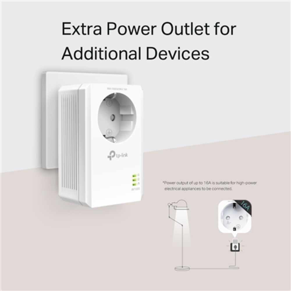 TP-LINK , AV1000 Gigabit Passthrough Powerline Adapter , TL-PA7017P , 1000 Mbit/s , Ethernet LAN (RJ-45) ports 1 , No Wi-Fi , Extra socket