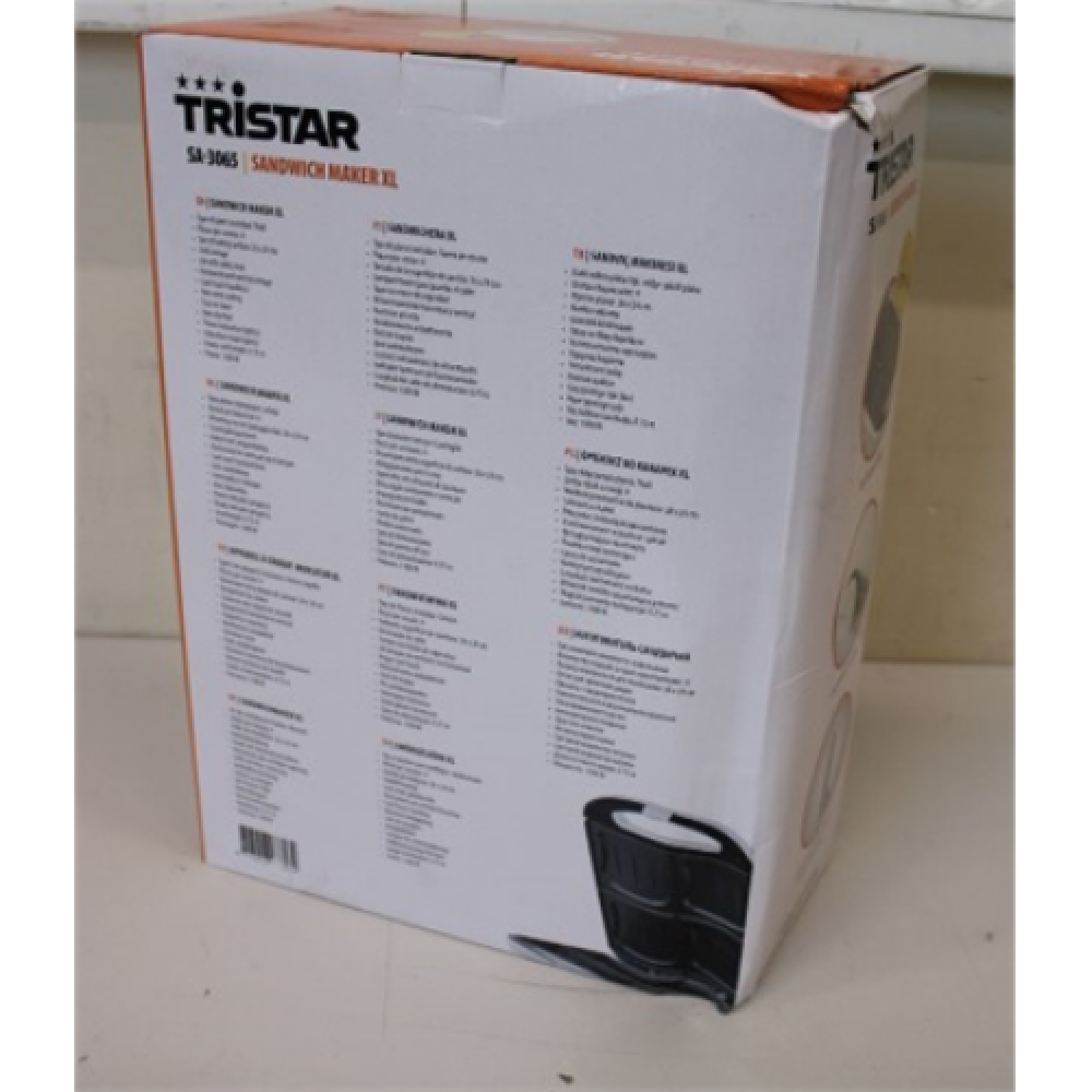 SALE OUT. , Tristar , Sandwich maker XL , SA-3065 , 1300 W , Number of plates 1 , Number of pastry 4 , White , DAMAGED PACKAGING, SCRATCHED ON BACK