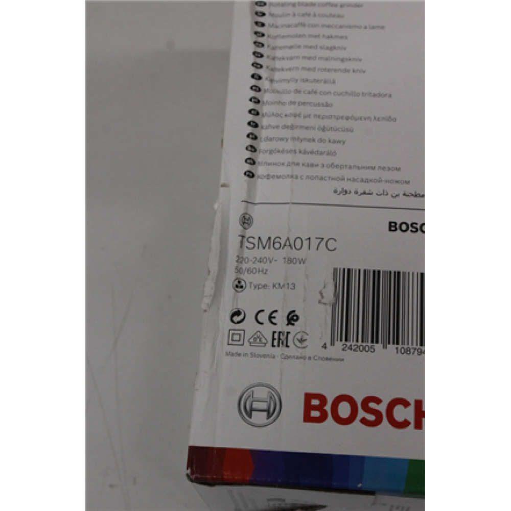 SALE OUT.Bosch , Coffee Grinder , TSM6A017C , 180 W , Coffee beans capacity 75 g , Beige , Bosch , Coffee Grinder , TSM6A017C , 180 W , Coffee beans capacity 75 g , Beige , DAMAGED PACKAGING, UNEVEN CONNECTION BETWEEN PARTS