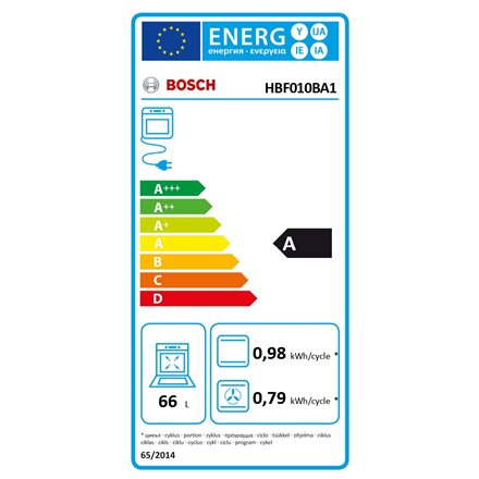 Bosch Oven , HBF010BA1 , 66 L , Electric , Manual , Knobs , Height 59.5 cm , Width 59.4 cm , Black