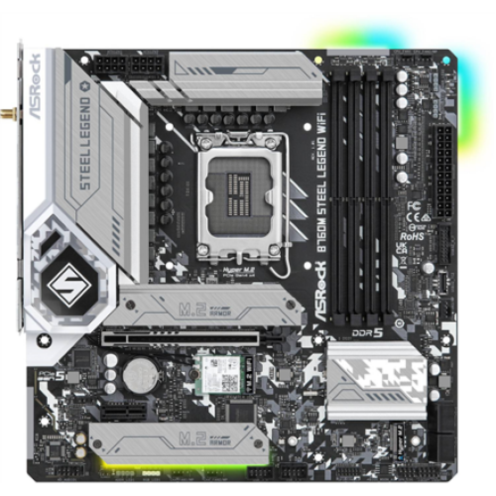 ASRock , B760M Steel Legend WiFi , Processor family Intel , Processor socket LGA1700 , DDR5 DIMM , Memory slots 4 , Supported hard disk drive interfaces SATA3, 3 Hyper M.2 , Number of SATA connectors 4 , Chipset B760 , Micro ATX
