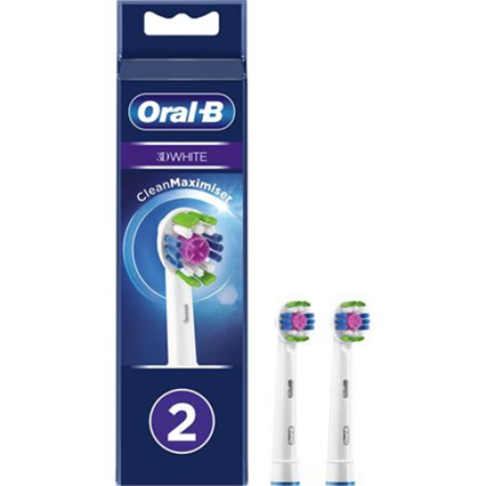 Oral-B , EB18 RB-2 3D White , Replacement Head with CleanMaximiser Technology , Heads , For adults , Number of brush heads included 2 , Number of teeth brushing modes Does not apply , White