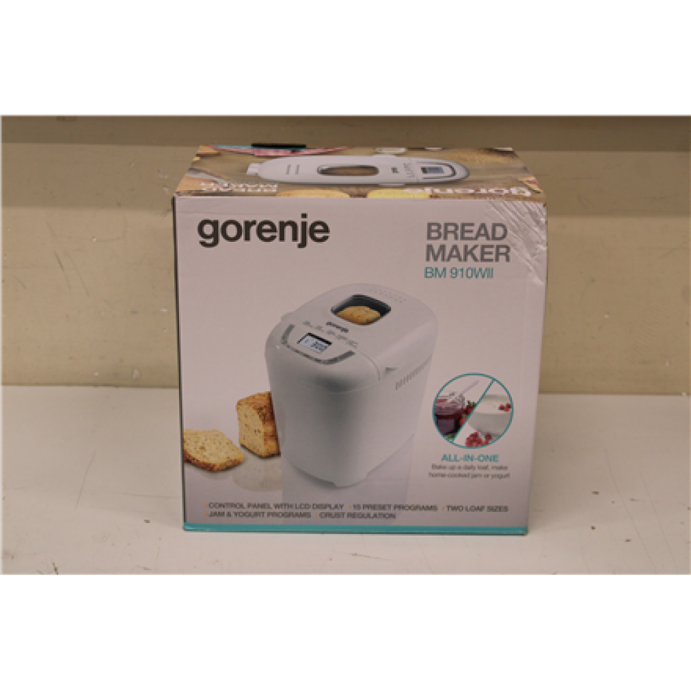 SALE OUT. Gorenje BM910WII Bread maker, Power 550 W, 15 programs, LCD display, White , Gorenje Bread maker , BM910WII , Power 550 W , Number of programs 15 , Display LCD , White , DAMAGED PACKAGING