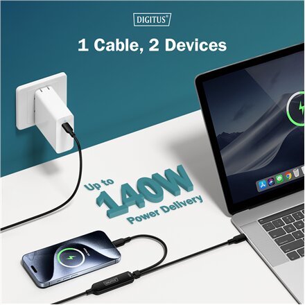 Digitus , USB-C 2in1 charging cable, 140W , AK-300170-018-S