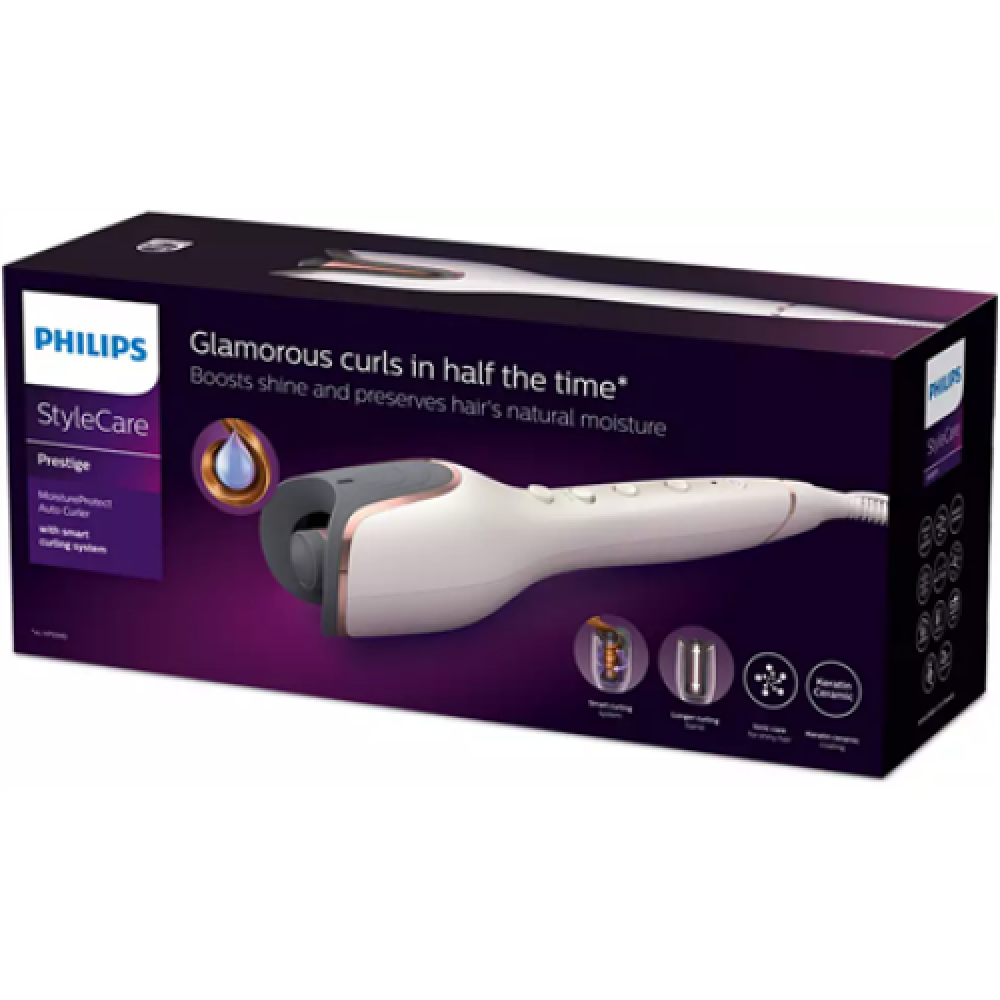 Philips MoistureProtect Auto Curler BHB878/00 Ceramic heating system, Ionic function, Temperature (min) 170 °C, Temperature (max) 210 °C, White