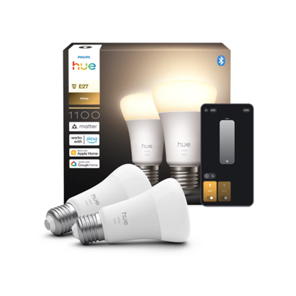 Philips Hue W 1100 A60 2P EU , E27 , 9.5 W , Soft white light , Bluetooth and Zigbee