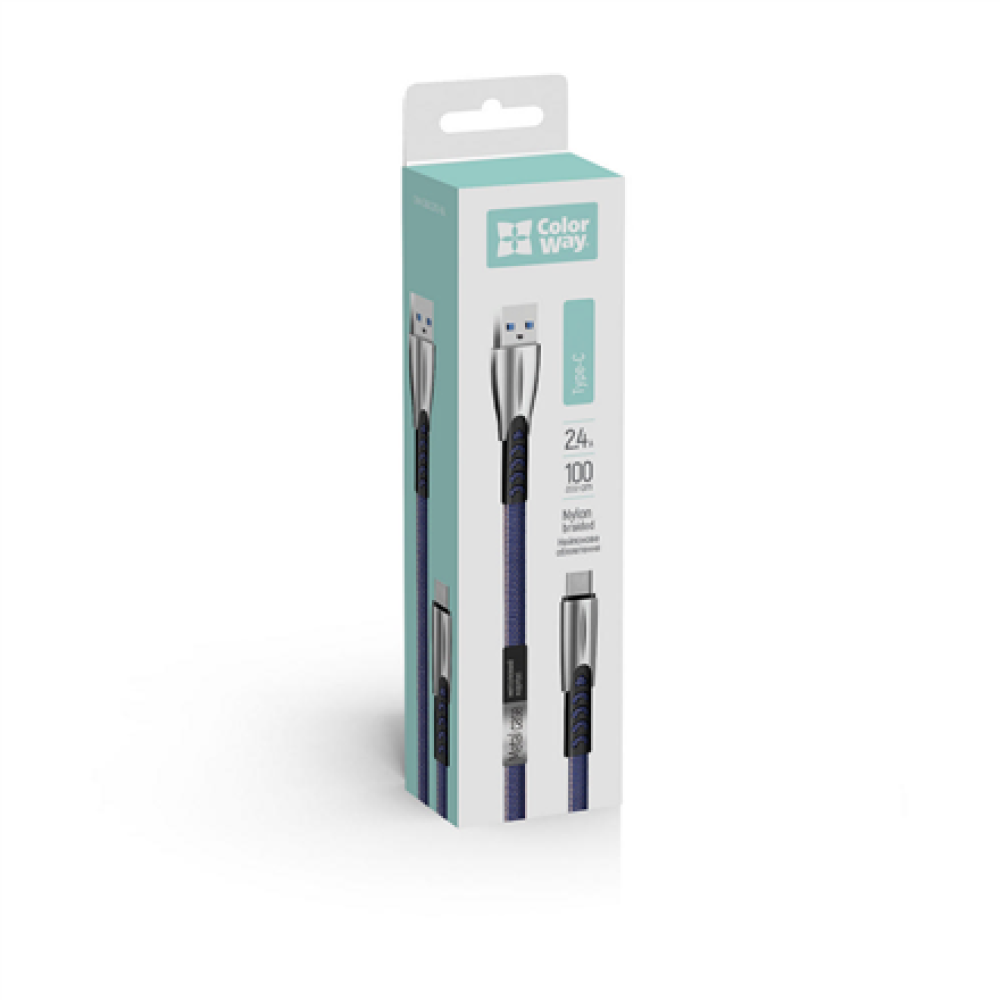 ColorWay Cable USB Type-C (Zinc Aalloy) 2.4А, 1m , CW-CBUC012-BL