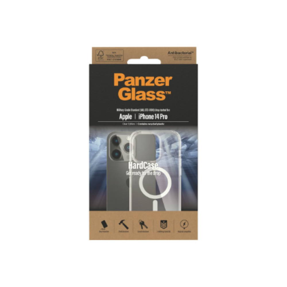 PanzerGlass , HardCase MagSafe Compatible , Back protection , Apple , iPhone 14 Pro , 100% Recycled Polyurethane (TPU) , Transparent , MagSafe compatible; Military Grade Standard; 100% recycled frame material