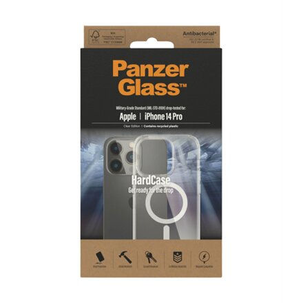 PanzerGlass , HardCase MagSafe Compatible , Back protection , Apple , iPhone 14 Pro , 100% Recycled Polyurethane (TPU) , Transparent , MagSafe compatible; Military Grade Standard; 100% recycled frame material