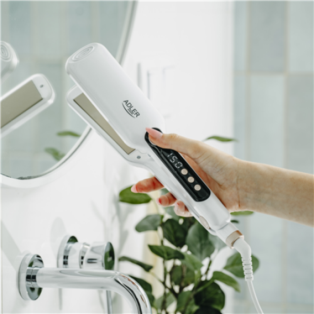 Adler Hair Straightener - Wide , AD 2325 , Ceramic heating system , Display LCD , Temperature (min) 150 °C , Temperature (max) 210 °C , Number of heating levels 7 , 120 W , White