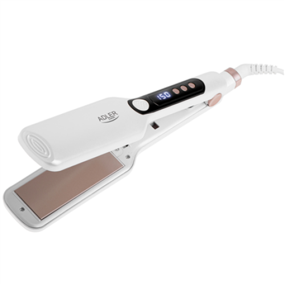 Adler Hair Straightener - Wide , AD 2325 , Ceramic heating system , Display LCD , Temperature (min) 150 °C , Temperature (max) 210 °C , Number of heating levels 7 , 120 W , White