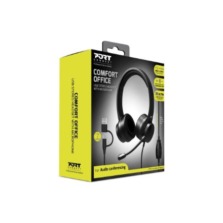 PORT CONNECT , USB Comfortable Stereo Office Microphone Headset , Built-in microphone , Wired , Black