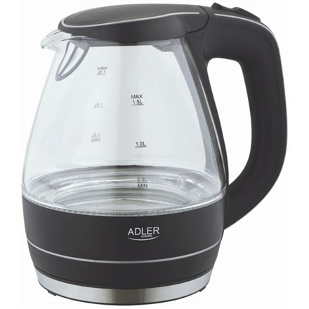 Adler , Kettle , AD 1224 , Standard , 2000 W , 1.5 L , Glass , 360° rotational base , Black