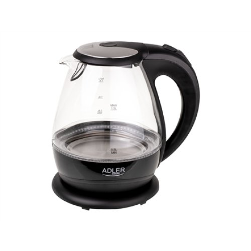 Adler , Kettle , AD 1224 , Standard , 2000 W , 1.5 L , Glass , 360° rotational base , Black