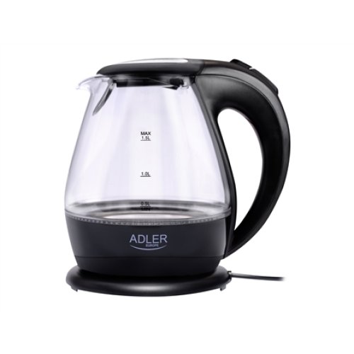 Adler , Kettle , AD 1224 , Standard , 2000 W , 1.5 L , Glass , 360° rotational base , Black