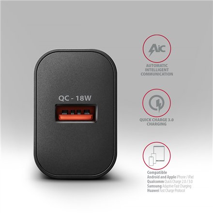 AXAGON Wallcharger 1x port USB-A, QC3.0/AFC/FCP/Apple, 18W , ACU-QC18