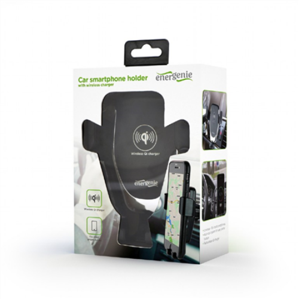 EnerGenie , EG-TA-CHAV-QI10-01 , Car smartphone holder with wireless charger , Built-in charger , Universal smartphone car holder with built-in wireless Qi fast charger, 10 W fast wireless Qi charging function to charge your phone while driving, Practical