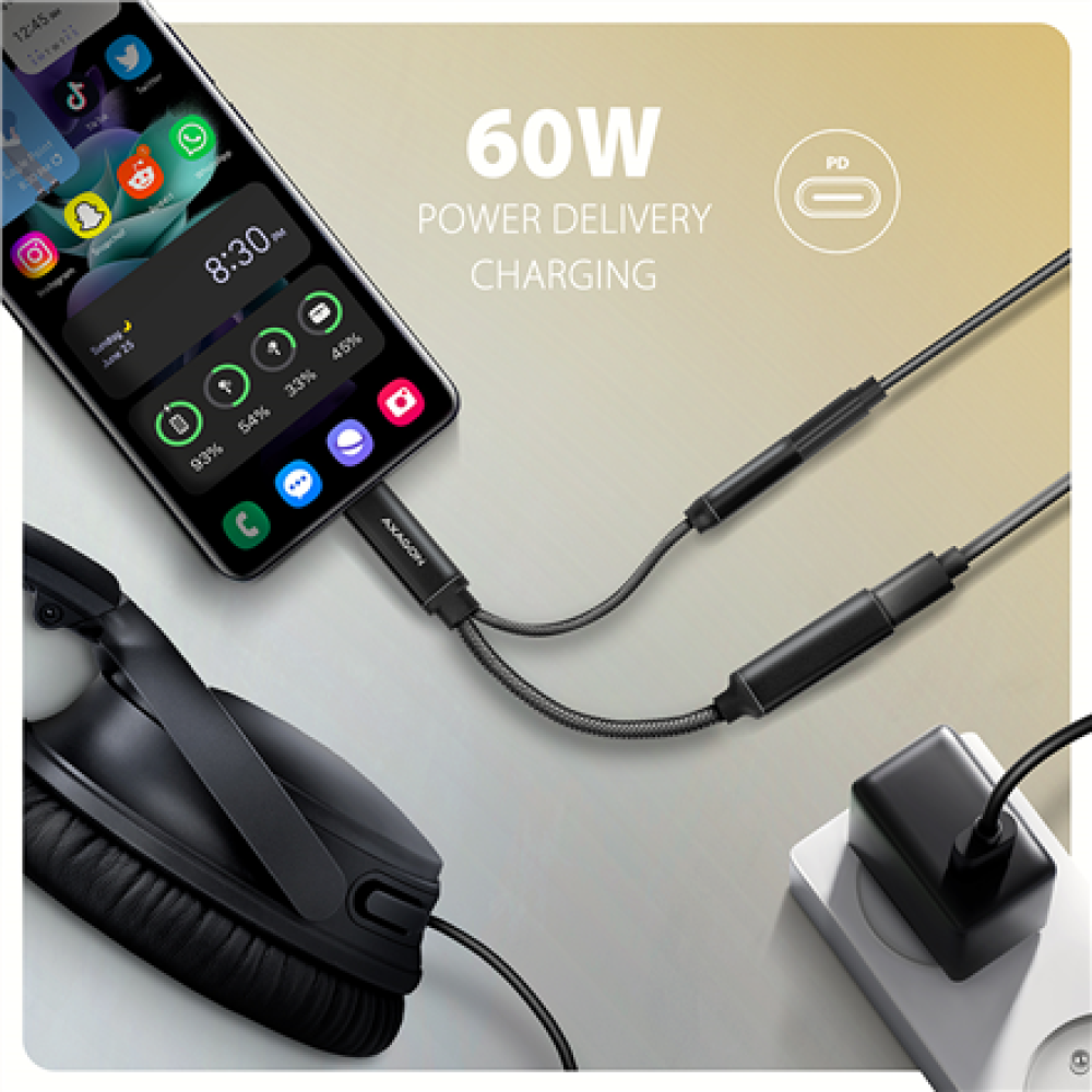 AXAGON , ADA-HCPD USB-C - Hi-Res DAC Audio Adapter PD, 60W