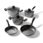 Stoneline , Cookware set of 8 , 1 sauce pan, 1 stewing pan, 1 frying pan , Die-cast aluminium , Black , Lid included